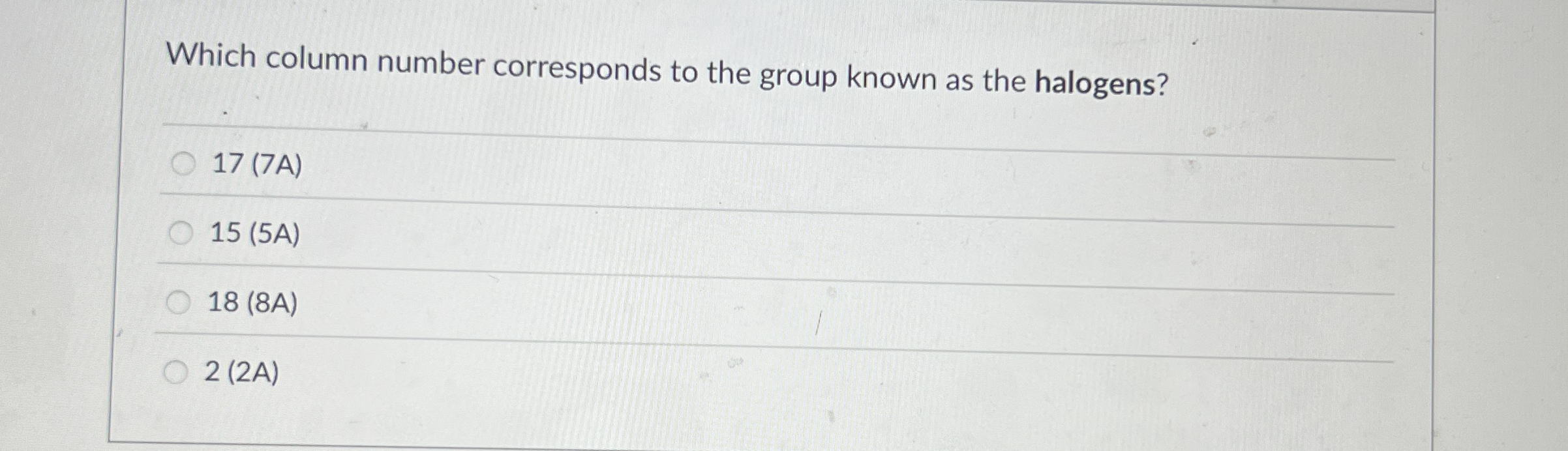 Which column number corresponds to the group known as | Chegg.com