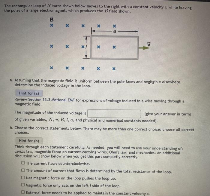 Solved The rectangular loop of N turns shown below moves to | Chegg.com