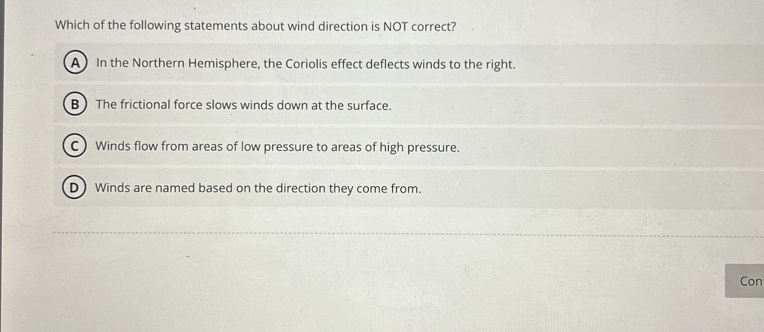 Solved Which of the following statements about wind | Chegg.com