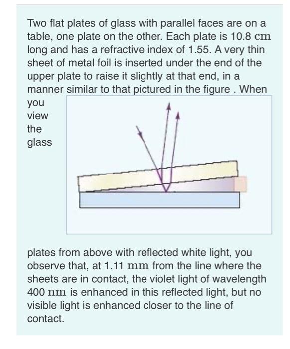 Solved Two flat plates of glass with parallel faces are on a