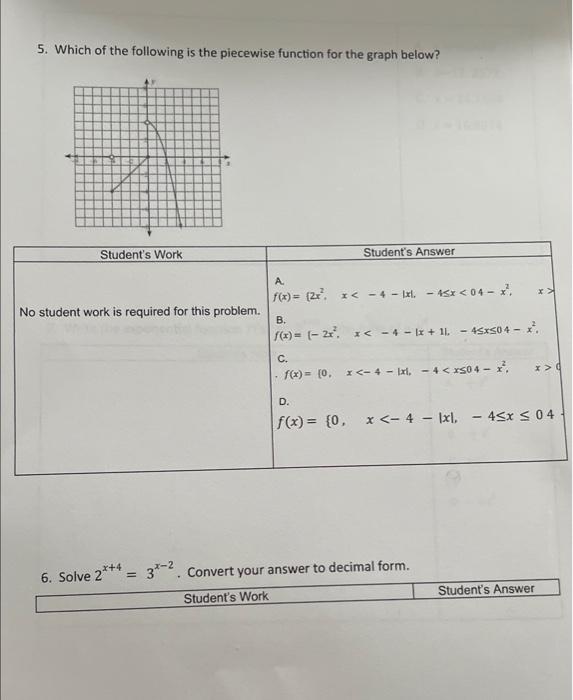 Solved 5. Which of the following is the piecewise function | Chegg.com