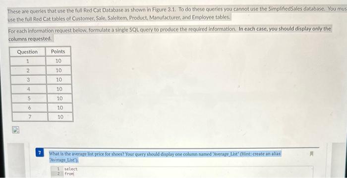 These are queries that use the full Red Cit Database | Chegg.com