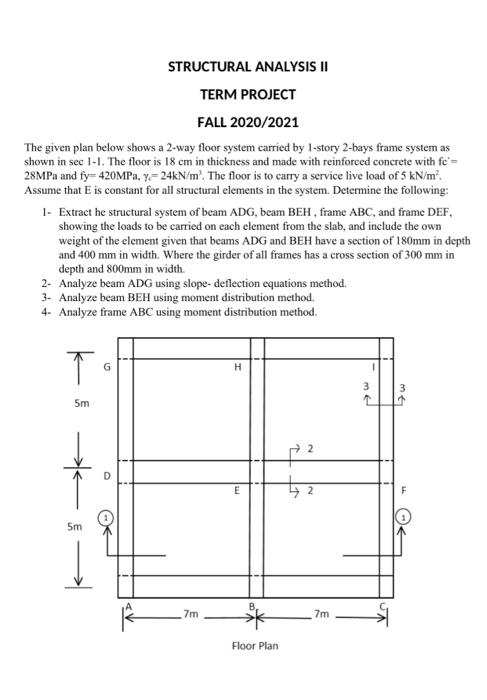 STRUCTURAL ANALYSIS II TERM PROJECT FALL 2020/2021 | Chegg.com
