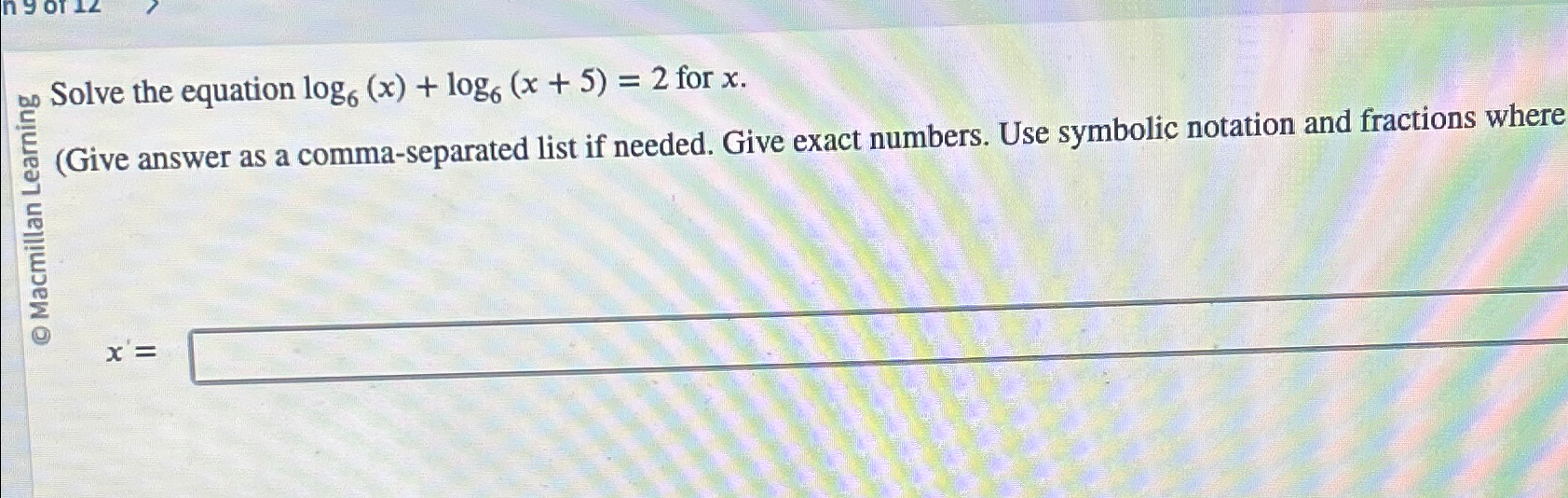 Solved Solve the equation log6(x)+log6(x+5)=2 ?for x.(Give | Chegg.com