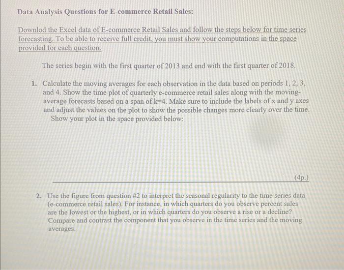 Solved Data Analysis Questions for E-commerce Retail Sales: | Chegg.com