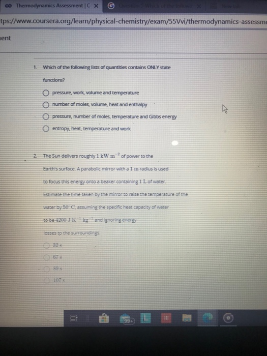 Thermodynamics exam style questions picture