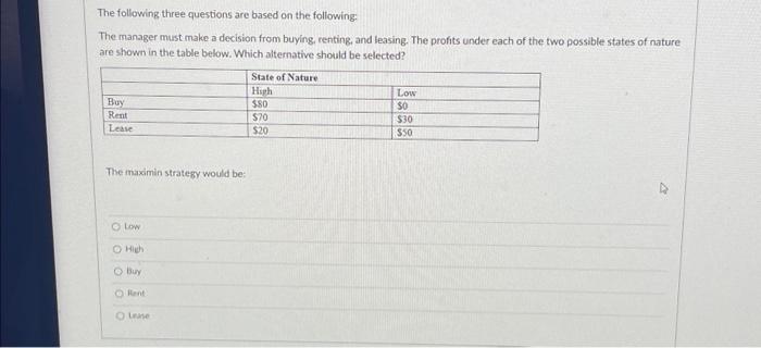 Solved The following three questions are based on the | Chegg.com