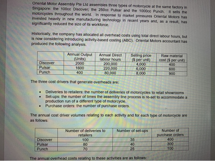Oriental motor assembly pte ltd assembles three types of motorcycle at the same factory in singapore: the 100cc discover; the