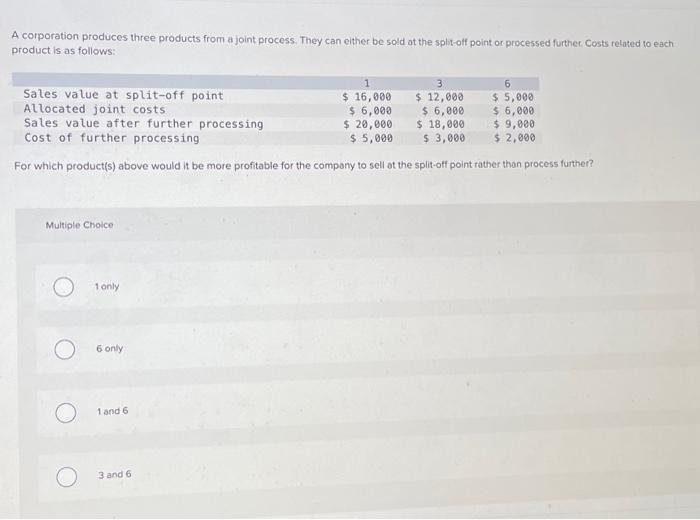 Solved A Corporation Produces Three Products From A Joint | Chegg.com