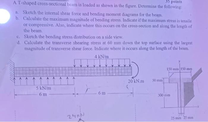 Solved A T-shaped cross-sectional beam is loaded as shown in | Chegg.com