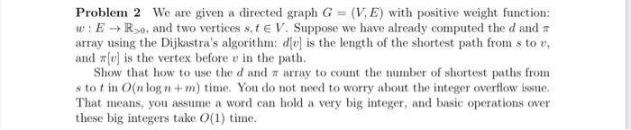 Solved Problem 2 We are given a directed graph G = (V, E) | Chegg.com