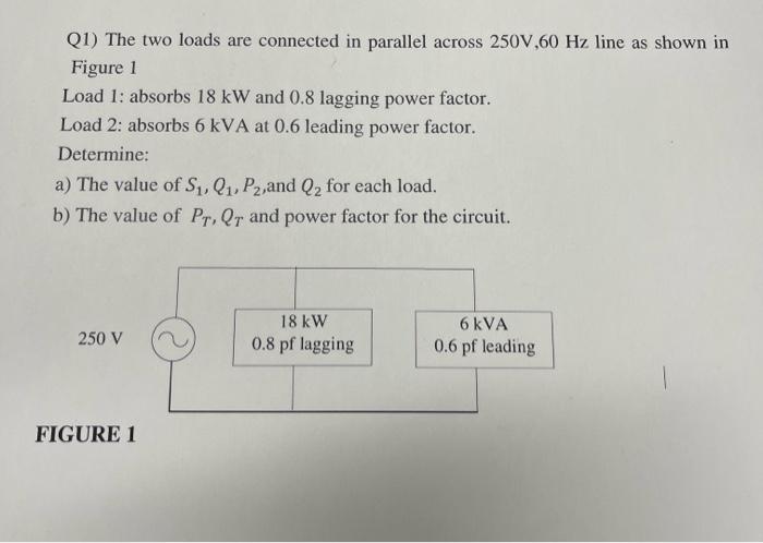 Solved Q1) The two loads are connected in parallel across | Chegg.com