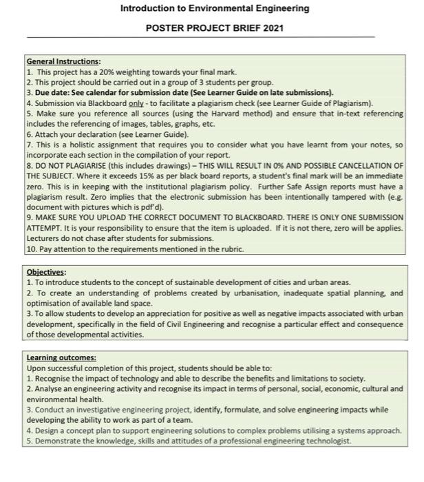 Solved Introduction to Environmental Engineering POSTER | Chegg.com