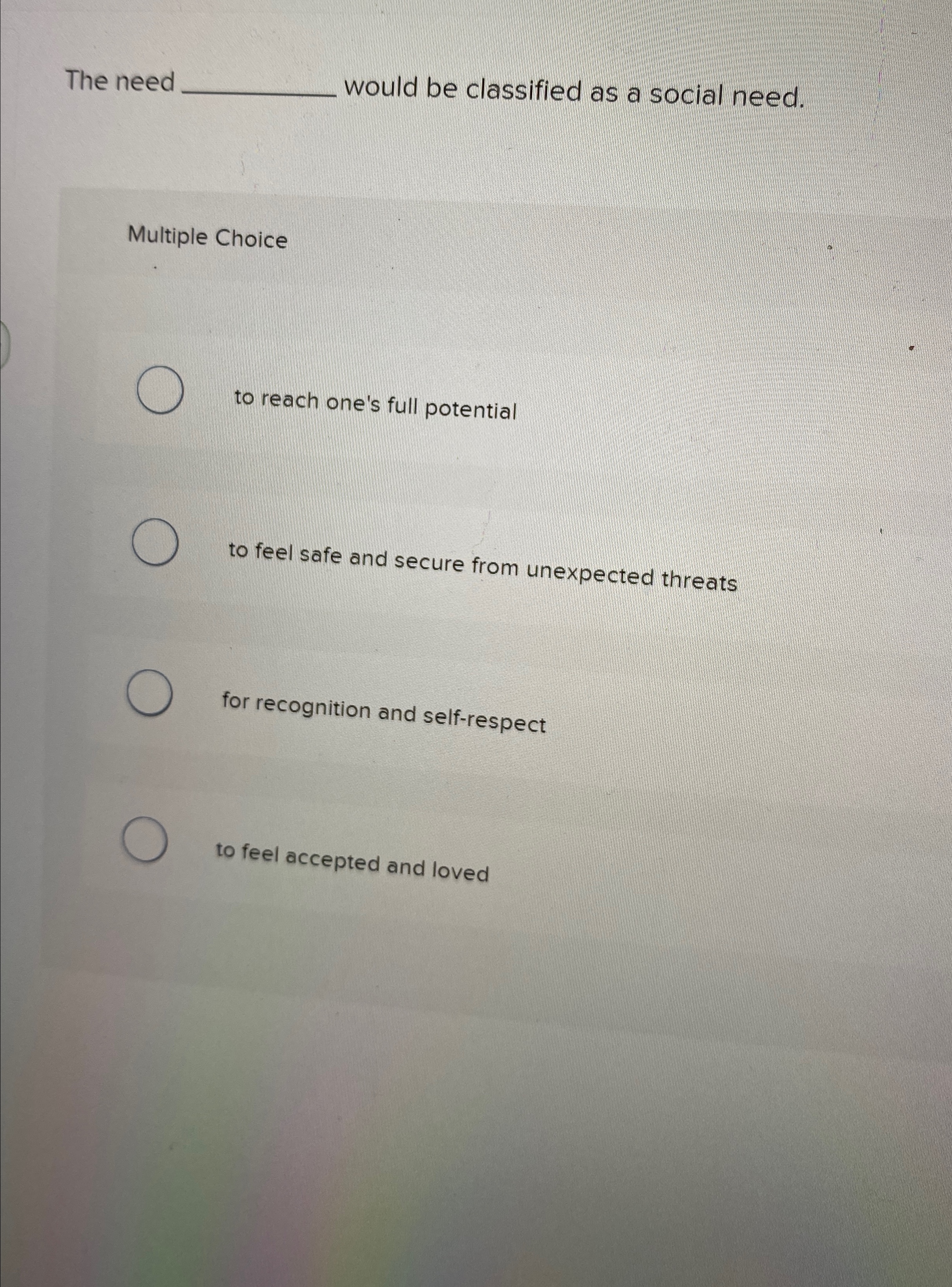 Solved The need would be classified as a social | Chegg.com