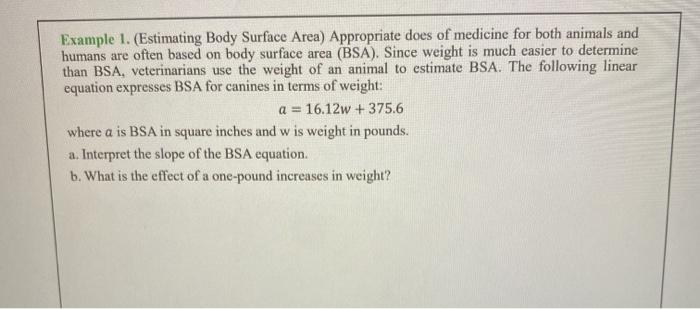 Solved Example 1. (Estimating Body Surface Area) Appropriate | Chegg.com