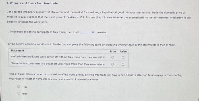 Solved 2 Winners And Losers From Free Trade Consider The