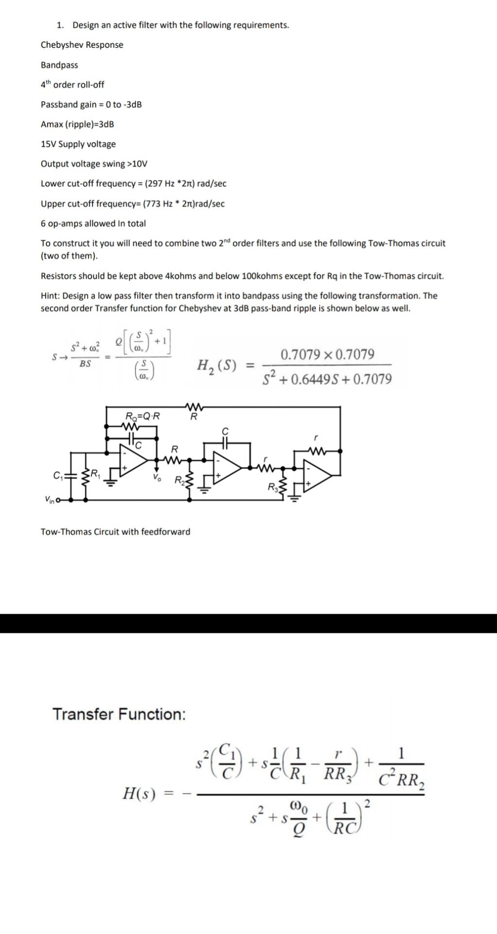 Solved 1. Design an active filter with the following | Chegg.com