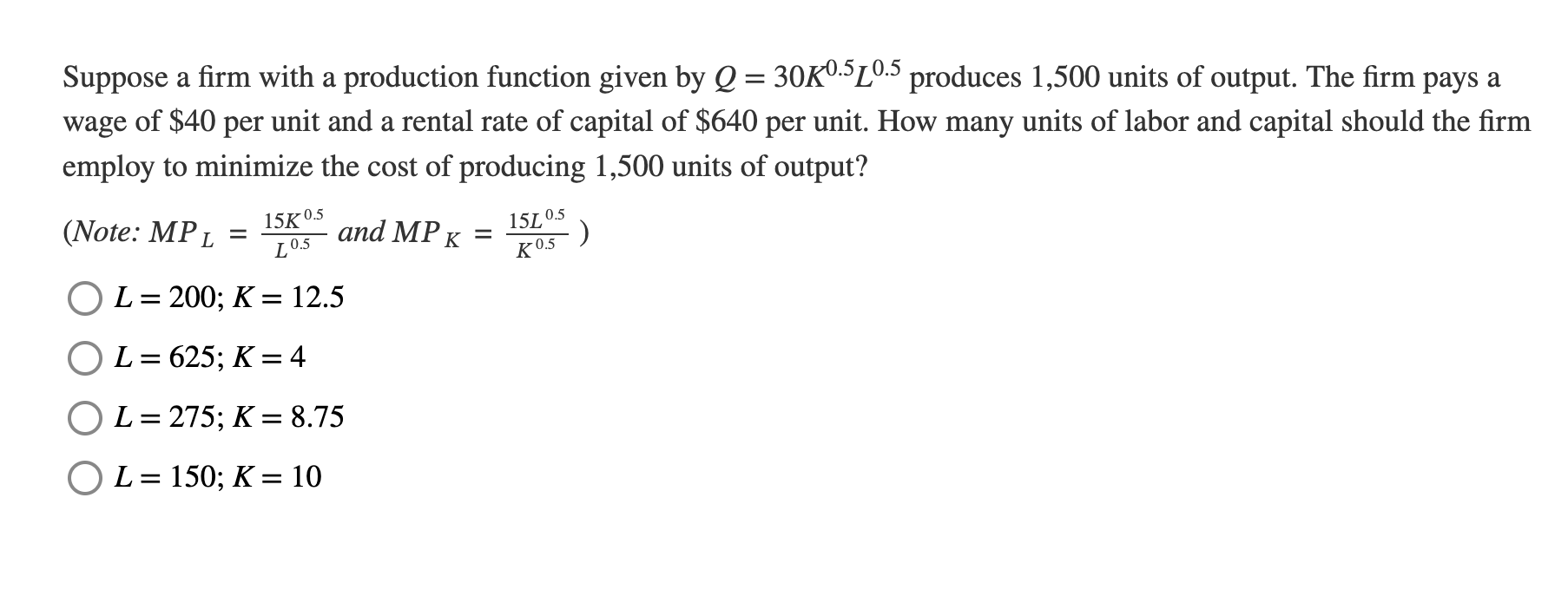 Suppose a firm with a production function given | Chegg.com