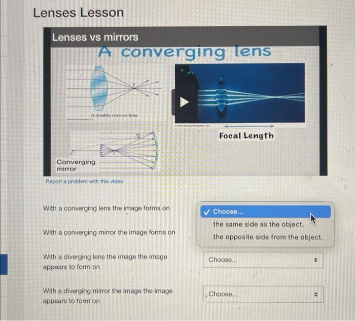 Solved Lenses Lesson Report a problem with this video With a | Chegg.com
