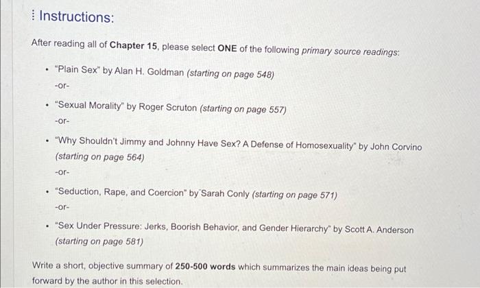 Solved Instructions: After reading all of Chapter 15, please | Chegg.com