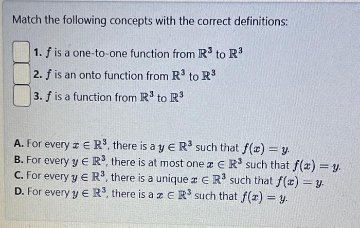 Solved Match The Following Concepts With The Correct | Chegg.com