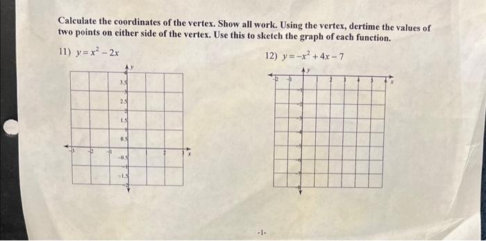 Solved Calculate the coordinates of the vertex. Show all | Chegg.com