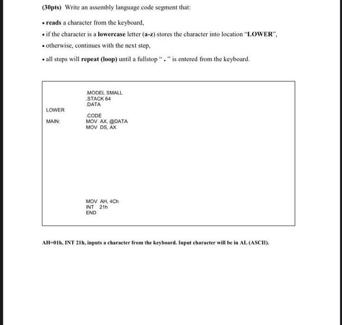 Solved (30pts) Write an assembly language code segment that: | Chegg.com