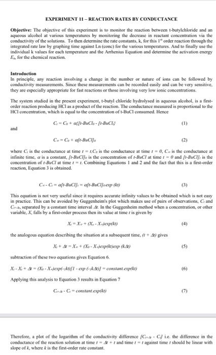 Solved EXPERIMENT 11 - REACTION RATES BY CONDUCTANCE | Chegg.com