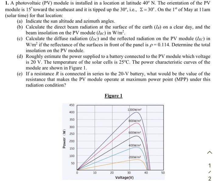 solved-1-a-photovoltaic-pv-module-is-installed-in-a-chegg