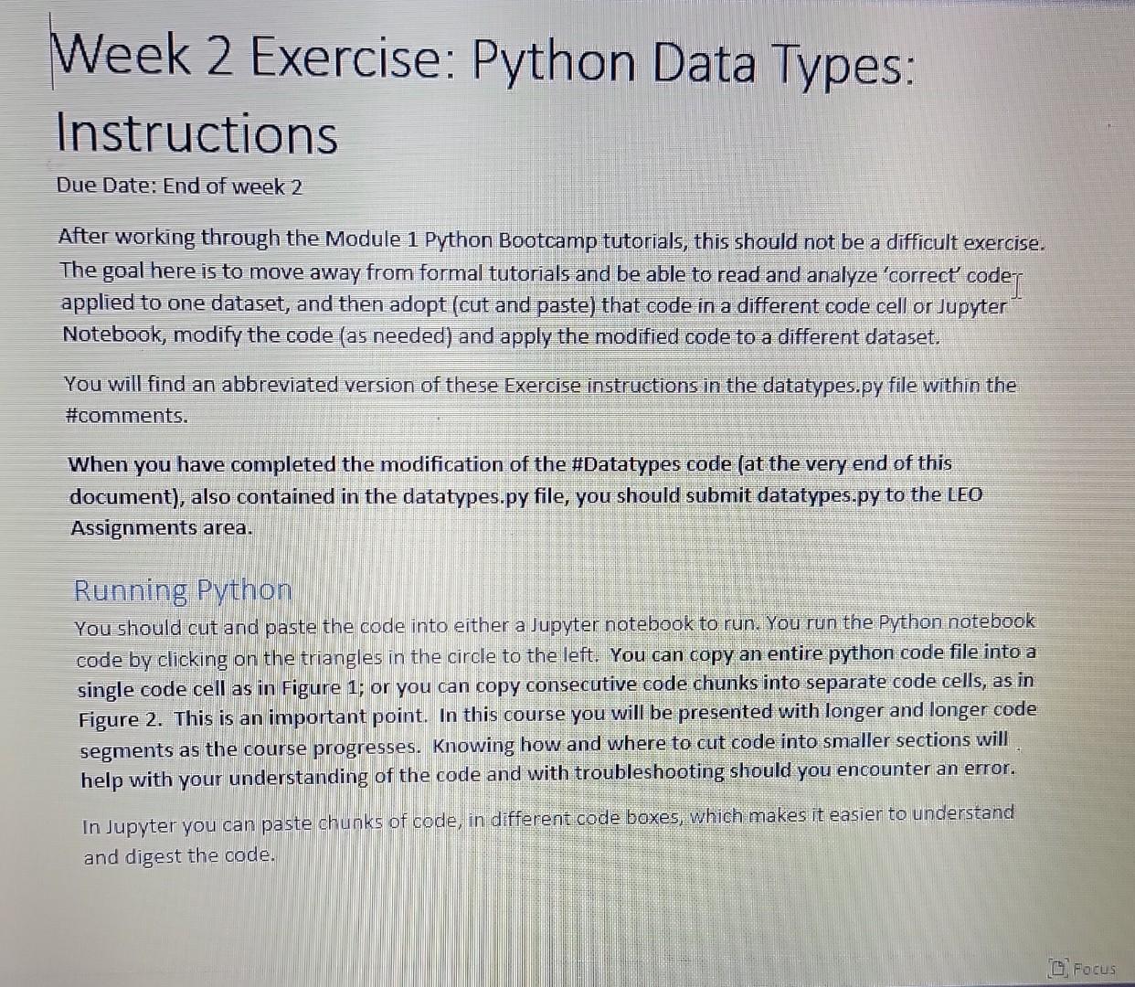 Week 2 Exercise: Python Data Types: Instructions Due | Chegg.com