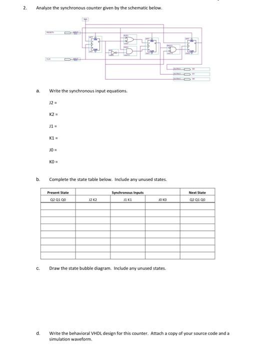 Solved 2. . Analyze The Synchronous Counter Given By The | Chegg.com