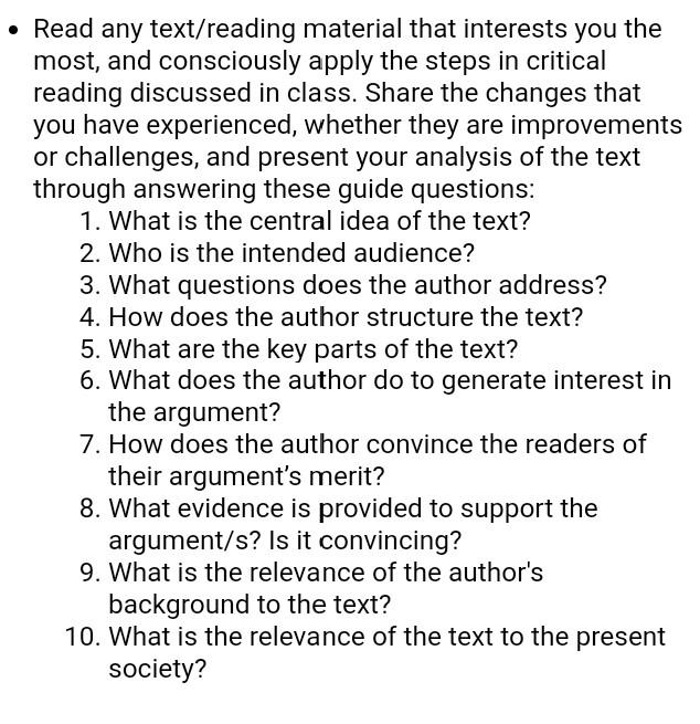 Read any text/reading material that interests you | Chegg.com