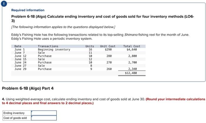 Solved Required Information Problem 6-1B (Algo) Calculate | Chegg.com