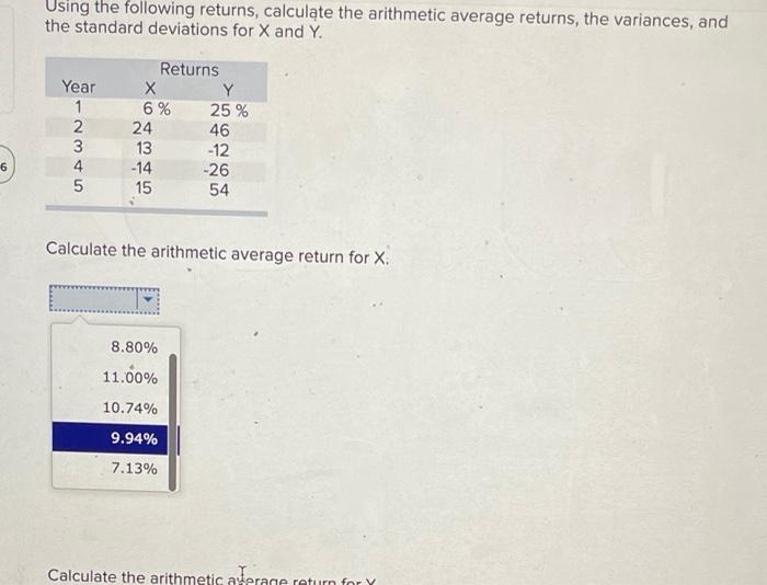 Solved 6 Using the following returns, calculate the | Chegg.com