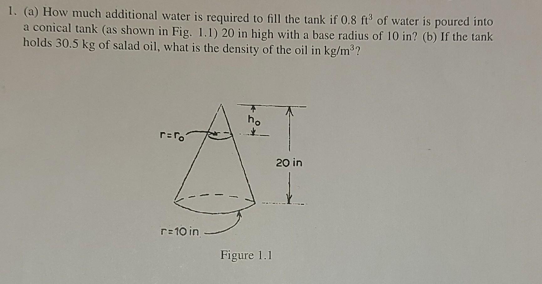 Solved 1. (a) How much additional water is required to fill | Chegg.com