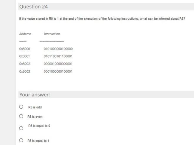Solved Question 24 If the value stored in RO is 1 at the end | Chegg.com