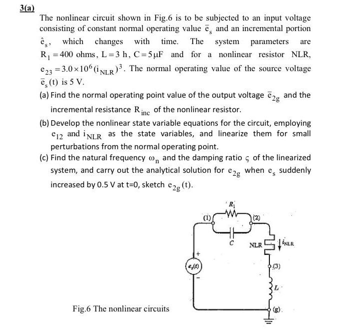 Solved 3(a) The nonlinear circuit shown in Fig.6 is to be | Chegg.com