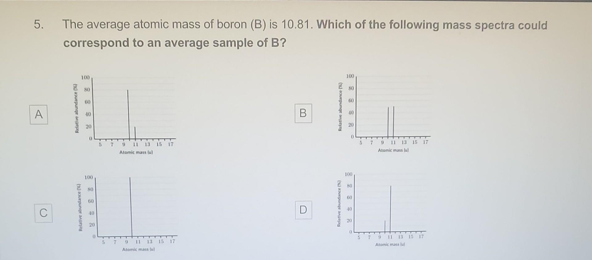 Solved The average atomic mass of boron (B) is 10.81 . Which