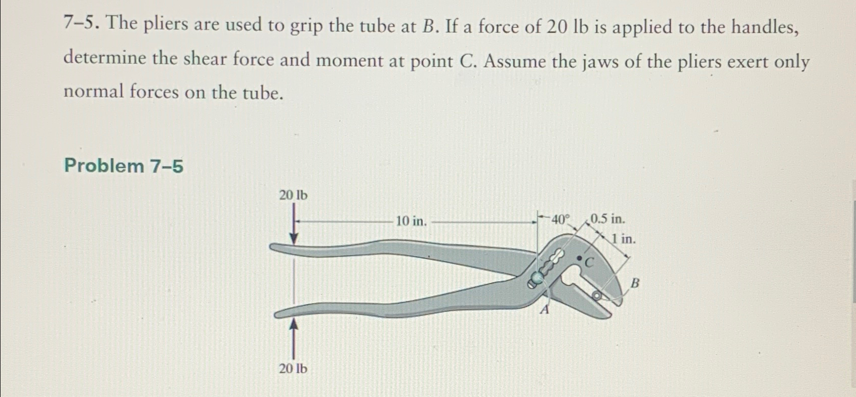 Solved 7-5. ﻿The pliers are used to grip the tube at B. ﻿If | Chegg.com