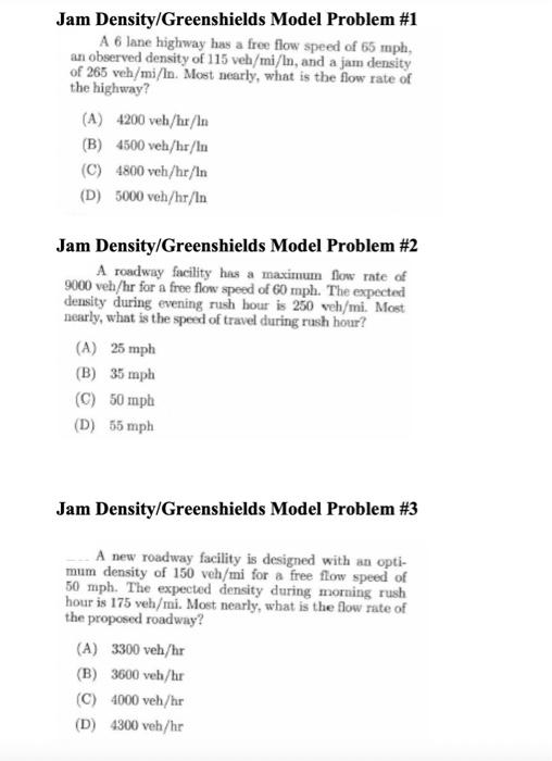 Solved Jam Density/Greenshields Model Problem \1 A 6 lane