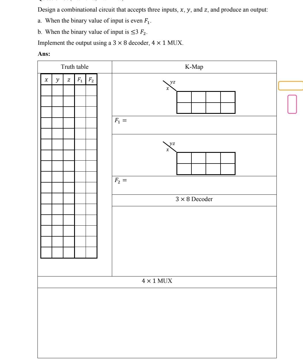 Solved Design a combinational circuit that accepts three | Chegg.com