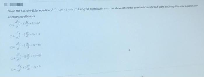 Solved Given the Cauchy-Euler equation vy-Swy + 3x - Inx. | Chegg.com