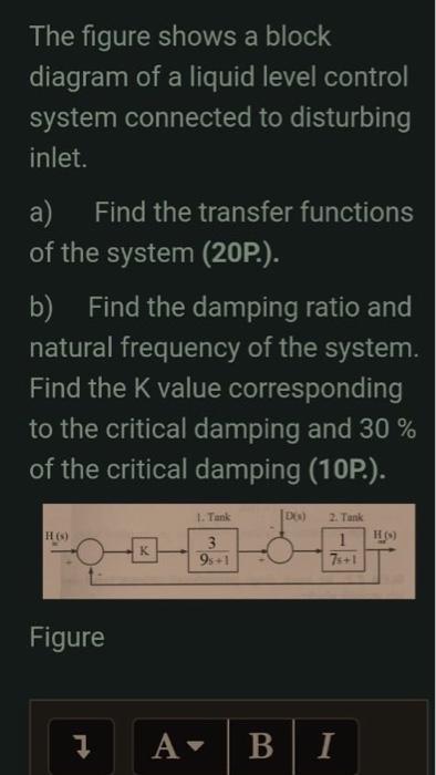 Solved The figure shows a block diagram of a liquid level | Chegg.com
