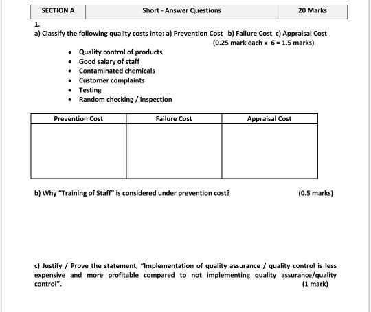 Solved SECTION A Short - Answer Questions 20 Marks A) | Chegg.com