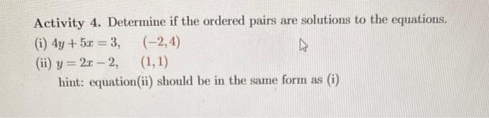 Solved Activity 4. Determine if the ordered pairs are | Chegg.com