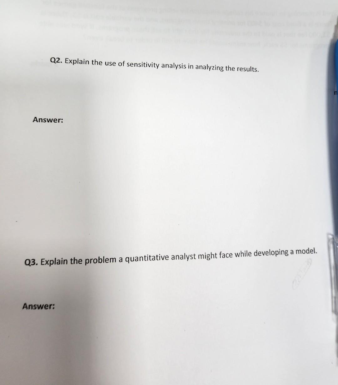 Solved Q2. Explain The Use Of Sensitivity Analysis In | Chegg.com