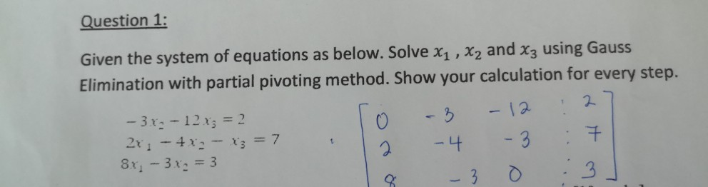 Solved Question 1: Given the system of equations as below. | Chegg.com