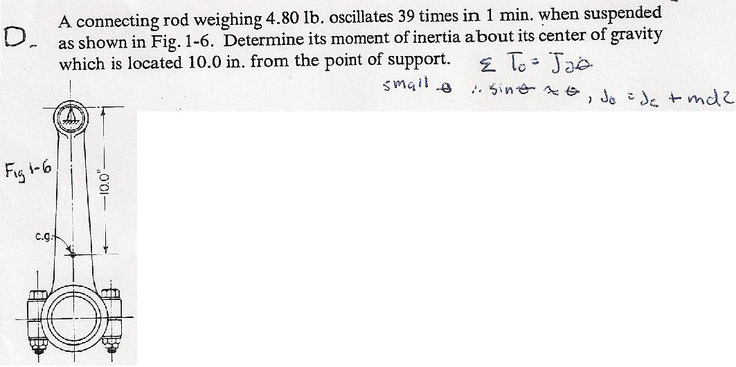 Solved A connecting rod weighing 4.80 lb, oscillates 39