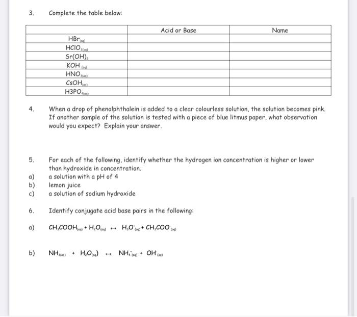 Solved Complete the table below: Acid or Base Name HBr HCIO, | Chegg.com