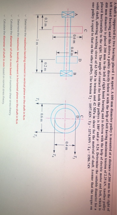 Solved A Shaft Is Supported By Two Bearings Placed 1 M | Chegg.com